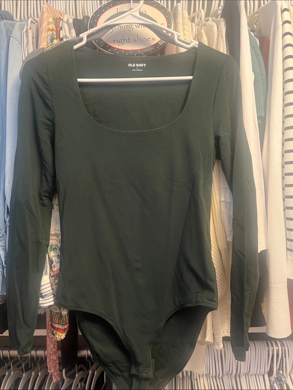 Old Navy Scoop Neck Long Sleeve Bodysuit in Deep Green